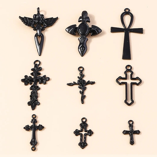 10pcs Steampunk  Crosses Charms for Jewelry Making Black Color Rose Cross Charms Pendant Necklace Keychain Diy Jewelry Findings