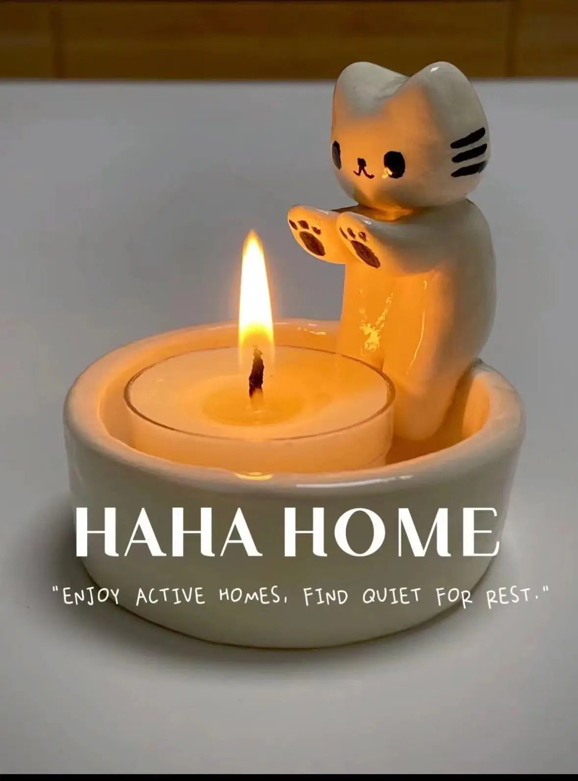 Cute Cat Candlestick Decoration Desktop Warm Resin Crafts Living Room Bedroom Decoration Light Luxury Style Cartoon