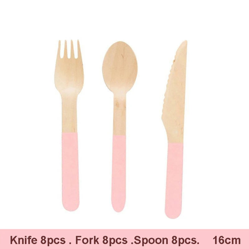 Party Disposable Wooden Cutlery Fork/Spoon/Cutters Knives Party Supplies Kitchen Utensil Birthday Dessert Tableware Packing 16cm