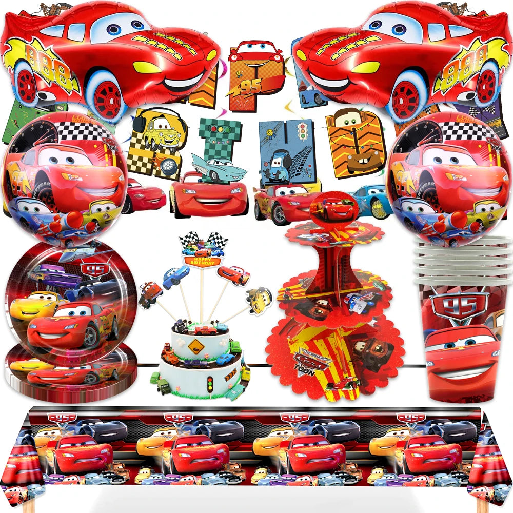 Disney Cars Lightning McQueen Theme Gifts Bag Plates Cupcake Topper Happy Birthday Events Party Napkins Decoration Swirls Banner