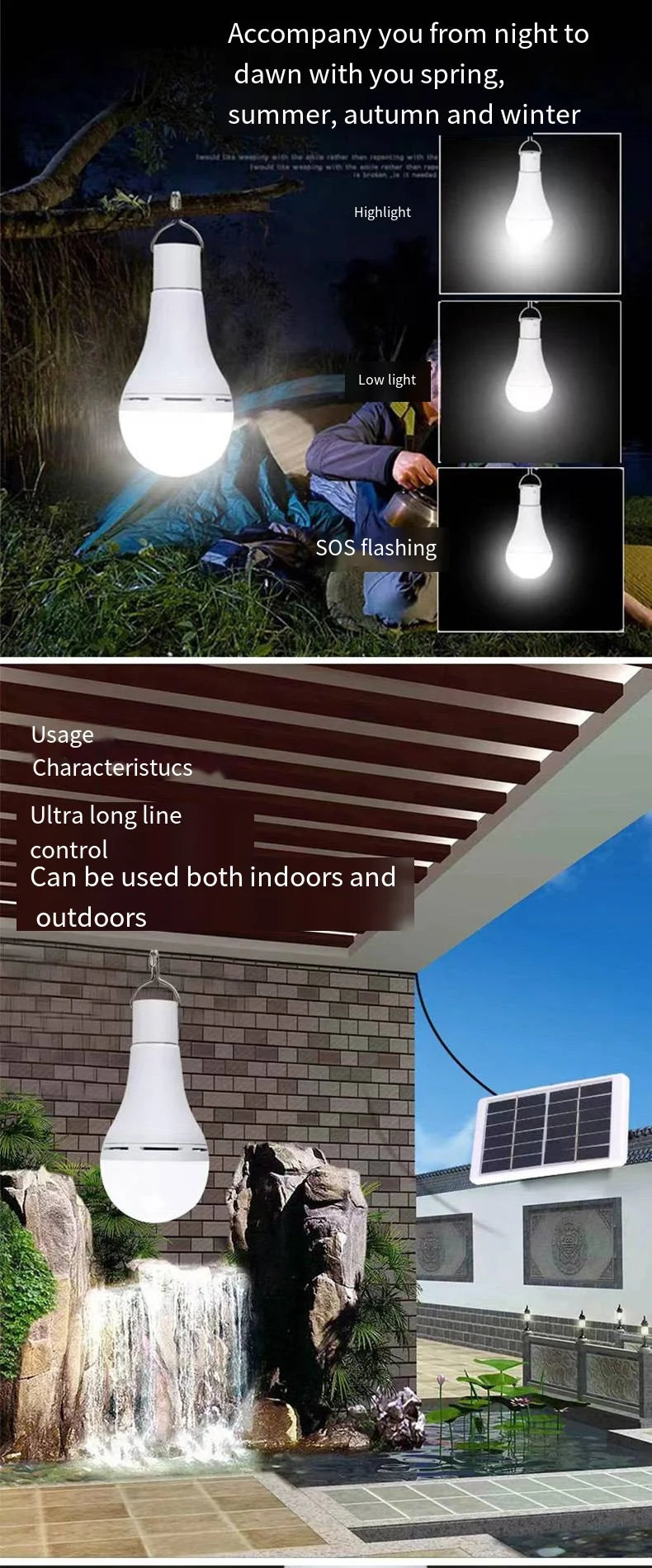 Solar Light Waterproof USB Charged Hanging Emergency Sunlight Powered Lamp Outdoor Camping Tent Lights Emergency Light