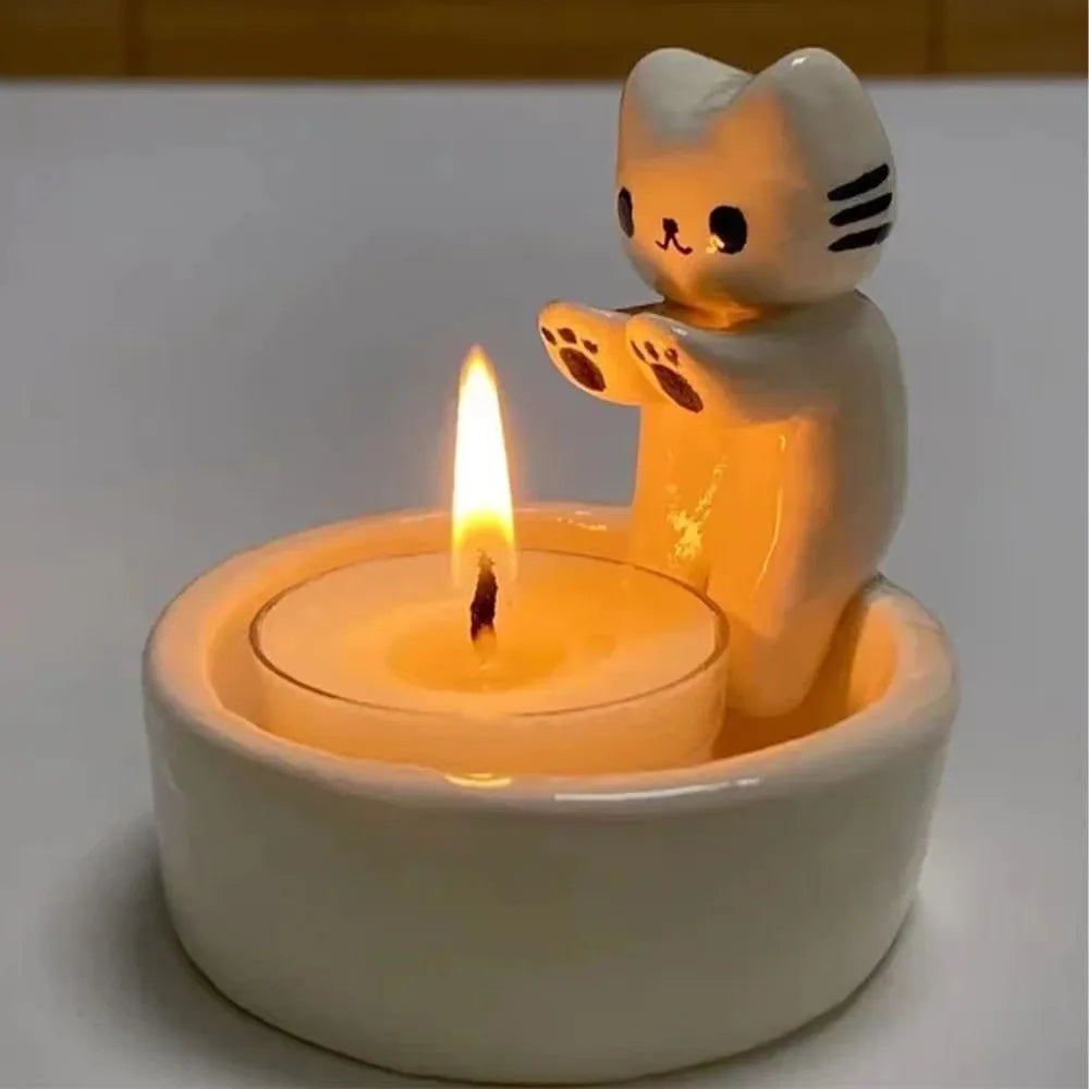 Cute Cat Candlestick Decoration Desktop Warm Resin Crafts Living Room Bedroom Decoration Light Luxury Style Cartoon