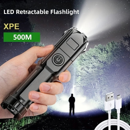 LED Camping Torch Flashlight High Power USB Rechargeable Spotlight Zoom Lantern Built-in Battery For Fishing Outdoor Waterproof