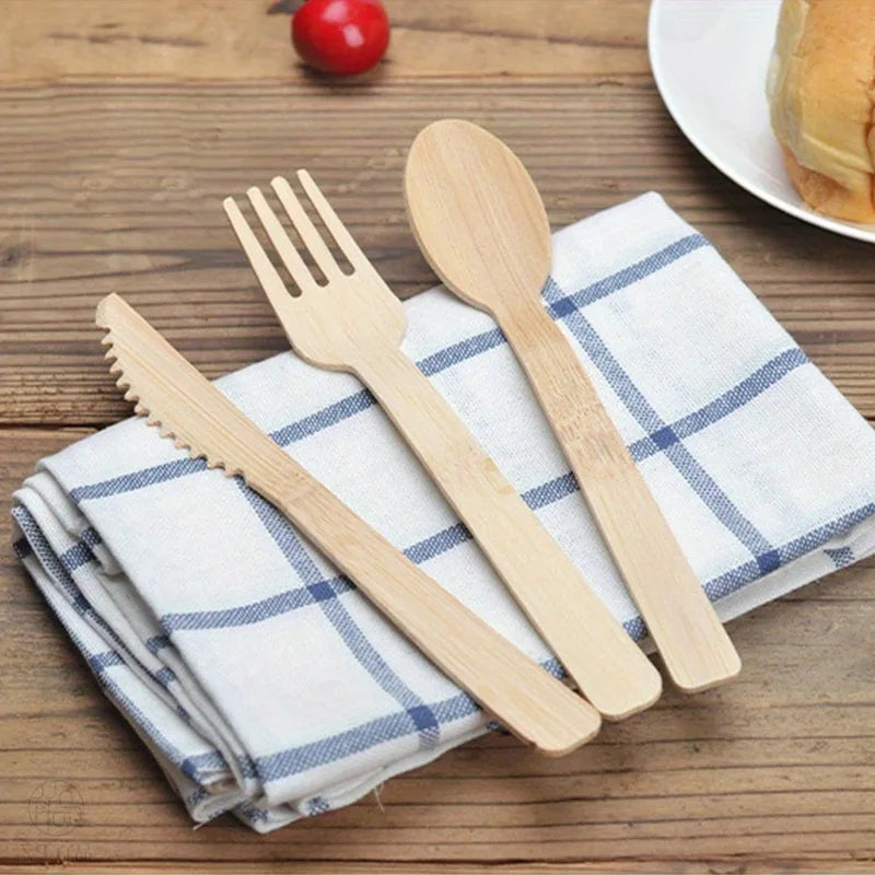 50/100PCS Disposable Wooden Forks Spoons Knives Parties Weddings Cafes Environmentally Friendly Disposable Wooden Tableware