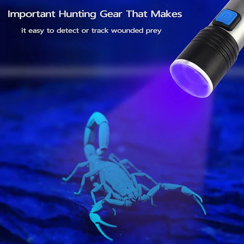 395nm UV Flashlight Blacklight Zoomable USB Rechargeable UV Light Ultraviolet Flashlight for Pet Urine Detector Resin Curing