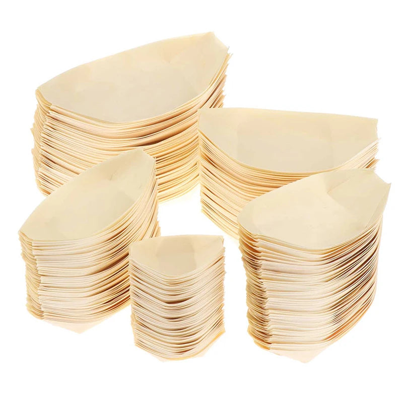 50 Pieces x Home Party Wedding Supplies Disposable Sushi Salad Dessert Bowl Natural Pine Wood Serving Bowl