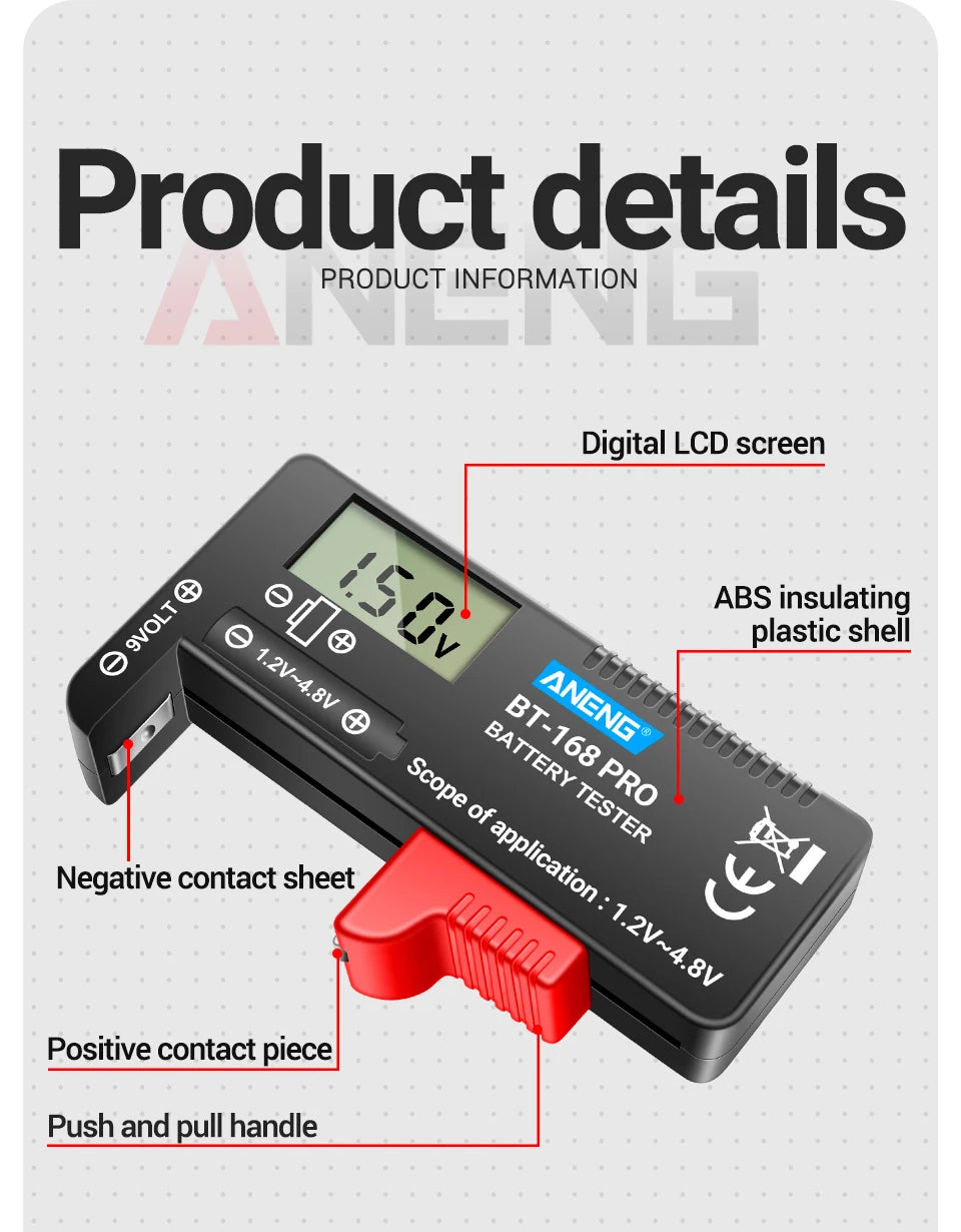 ANENG BT-168 PRO Digital Lithium Battery Capacity Tester Checkered load analyzer Display Check AAA AA Button Cell Universal test