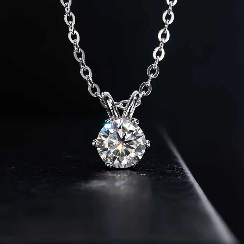 1/3/5 Carat D Color Moissanite Necklace For Women Classic Six Claw S925 Silver 18K Gold Plated Pendant,2 Color