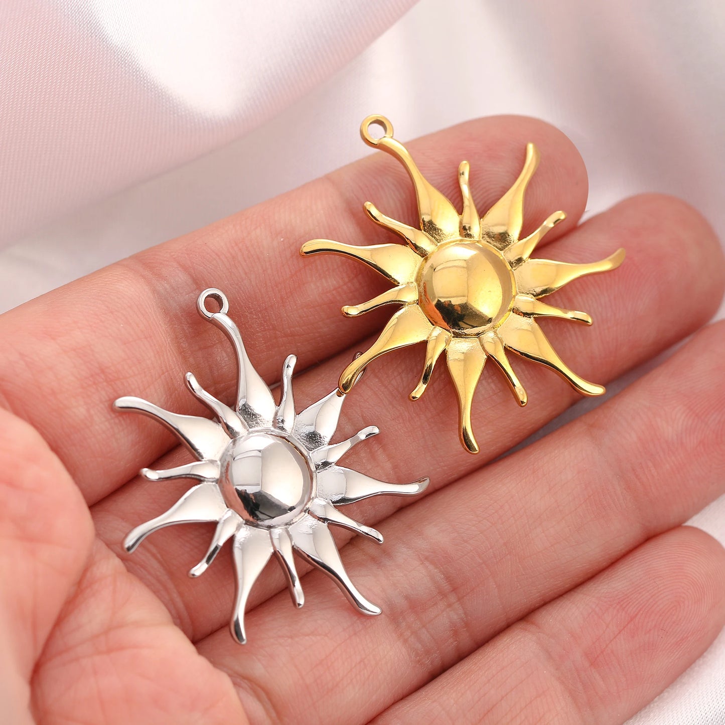 3PC Stainless Steel Sun Flower Charm Bohemian Sun pendant For Jewelry Making Cute Gold Color Diy Earrings Necklace Accessories