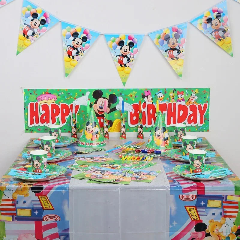 Cartoon MINISO Mickey Mouse Theme Kids Favor Birthday Pack Event Party Cups Plates Baby Shower Disposable Tableware Supplies