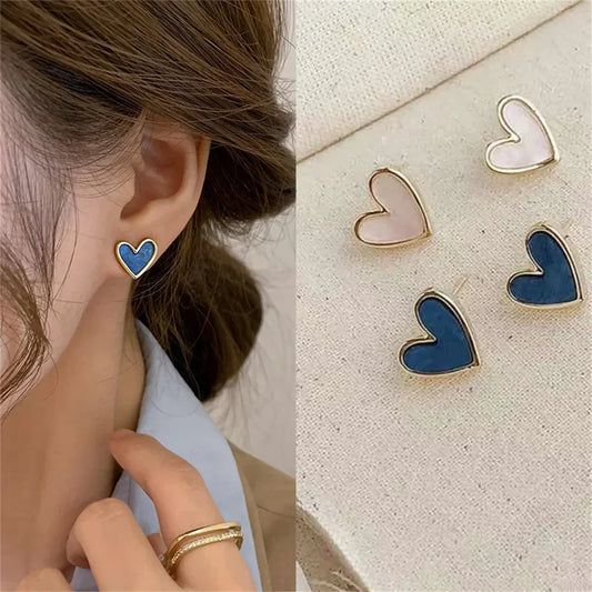 Cute Korean Earrings Heart Bling Zircon Vintage Dark Green Versatile Gold Color Earring for Women Fashion Jewelry 2024 New Gift