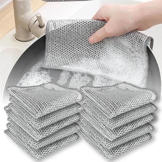 10 Pcs Mesh Fabric Dishcloth Cleaning Cloth Dualsided Silver Wire Grid Abrasive Dishwashing Cloth for DIY Sewing Fabric Crafts