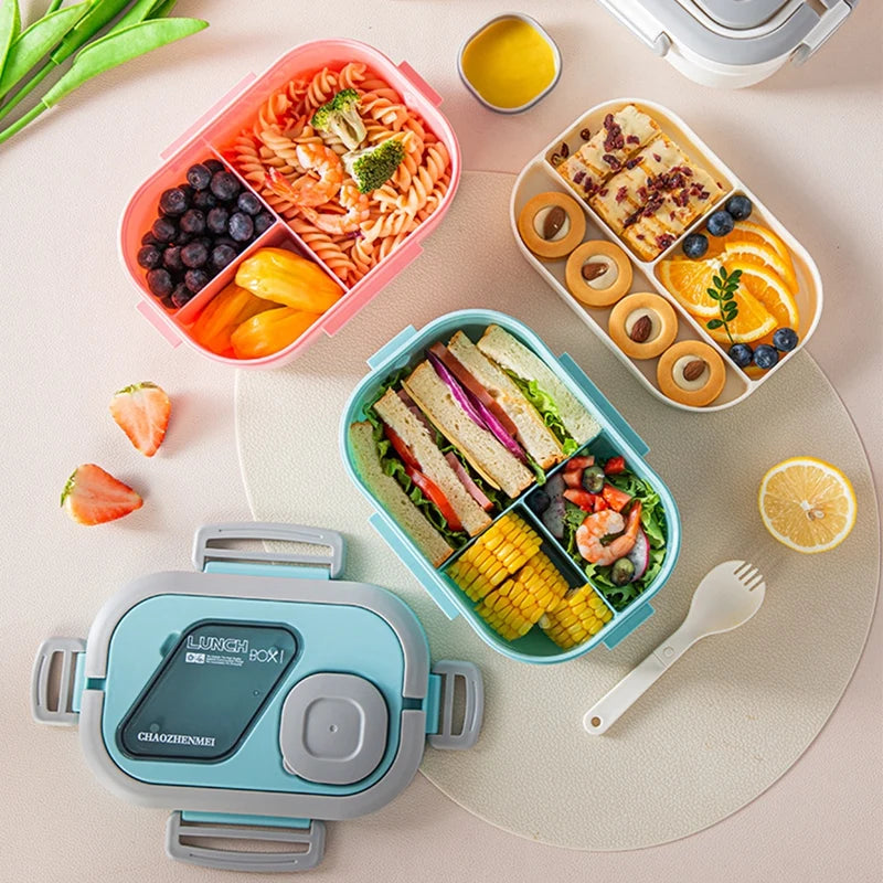 Portable Lunch Box Compartment Wheat Straw Bento Carrying Handle Box Reusable Tableware Containers Meal Snack Food Containers