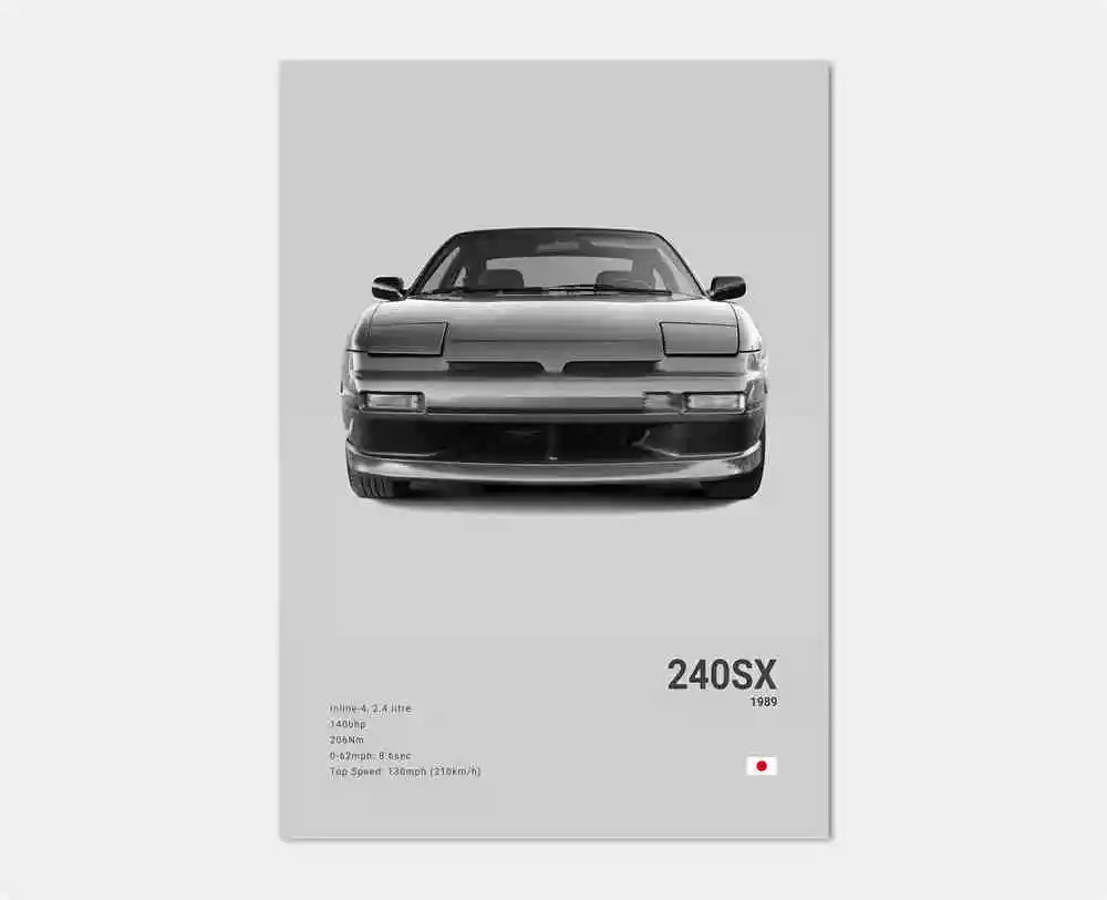 Pop Black and White Japan Cars Luxury Super Sport Car Poster Aesthetic R34 Gtr 240sx Canvas Print for Wall Art Garage Room Decor