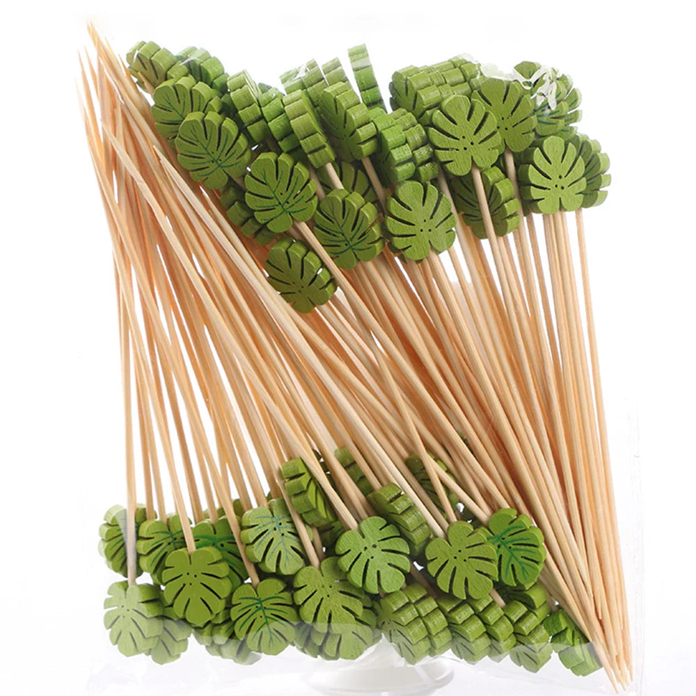 50/100Pcs Disposable Bamboo Skewer Hawaii Party  Buffet Food Picks Cupcake Fruit Fork Party Dessert Salad Stick Toothpick Skewer