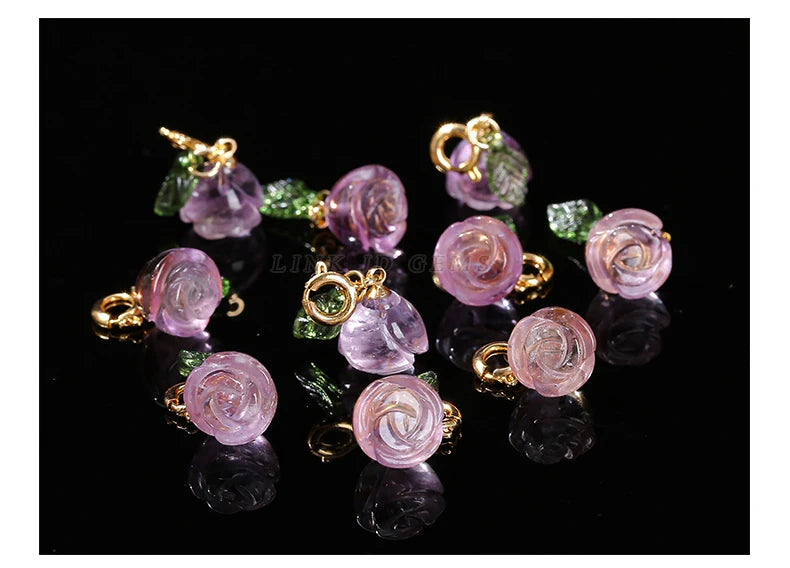 1 Pc Natural Amethyst Rose Flower Shape Copper Buckle Pendant Quality Charm For Jewelry Making Diy Necklace Bracelet Accessory