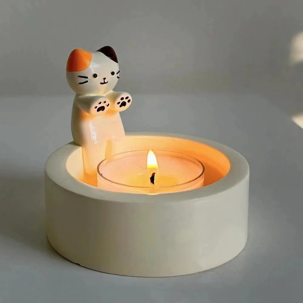 Cute Cat Candlestick Decoration Desktop Warm Resin Crafts Living Room Bedroom Decoration Light Luxury Style Cartoon