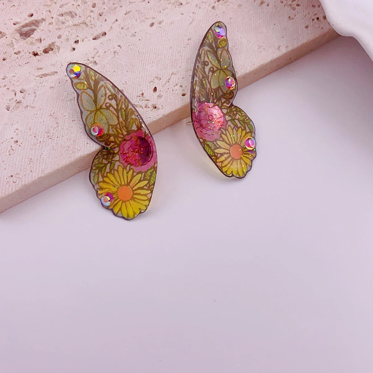 Minar Fairy Gradient Blue Color Resin Butterfly Wings Drop Dangle Earrings for Women Girls Rhinestone Glitter Pendant Earring