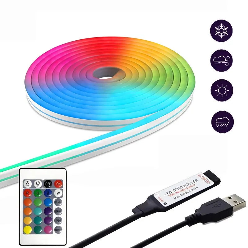 5V LED Flexible Silicone Neon Light RGB Strip 1M Remote Control Waterproof SMD 3535 Flexible Tape 108Leds/M Decor for Room