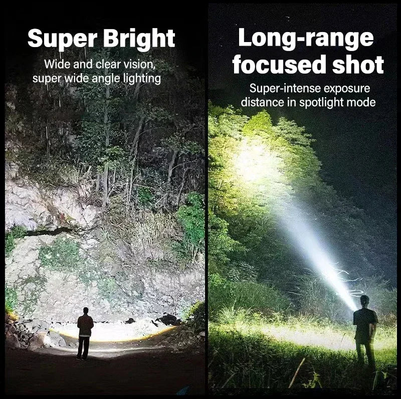 9900LM Powerful LED Flashlight Battery Display USB Rechargeable Light Telescopic Zoom Torch Lamp Outdoor Camping Fishing Lantern