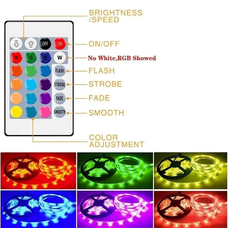 5050 RGB LED Light 24kesy Remote Control Flexible Strip Lights For TV Background Bar Game Bedroom DIY Decoration Night Light