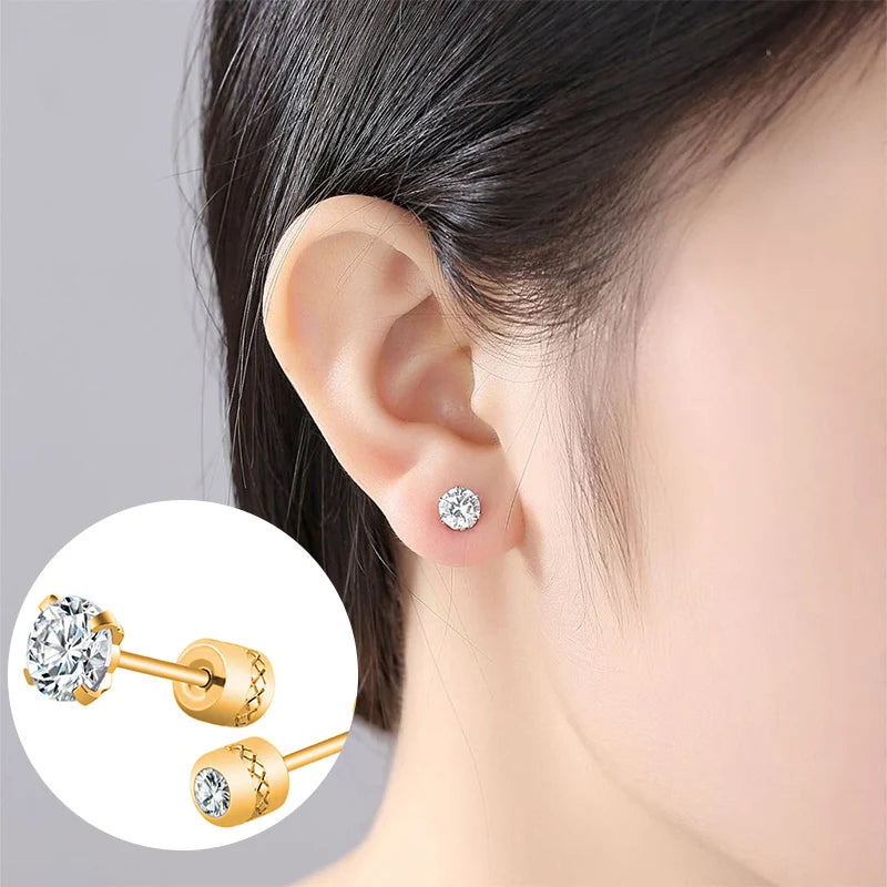 1 piece Medical Stainless steel Crystal Zircon Ear Studs Earrings Tragus Cartilage Hypoallergenic Screws Piercing Jewelry