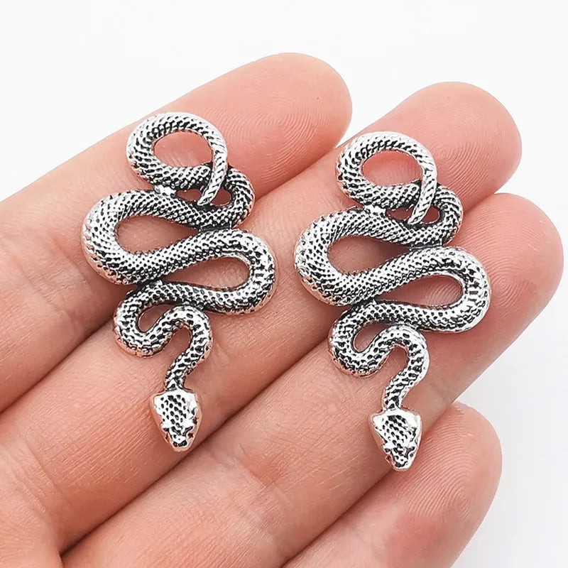 JINDINSP 4Pcs 43*25mm Alloy Antique Silver Color Snake Charms Pendant Designer Charms Fit Jewelry Making DIY Jewelry Findings