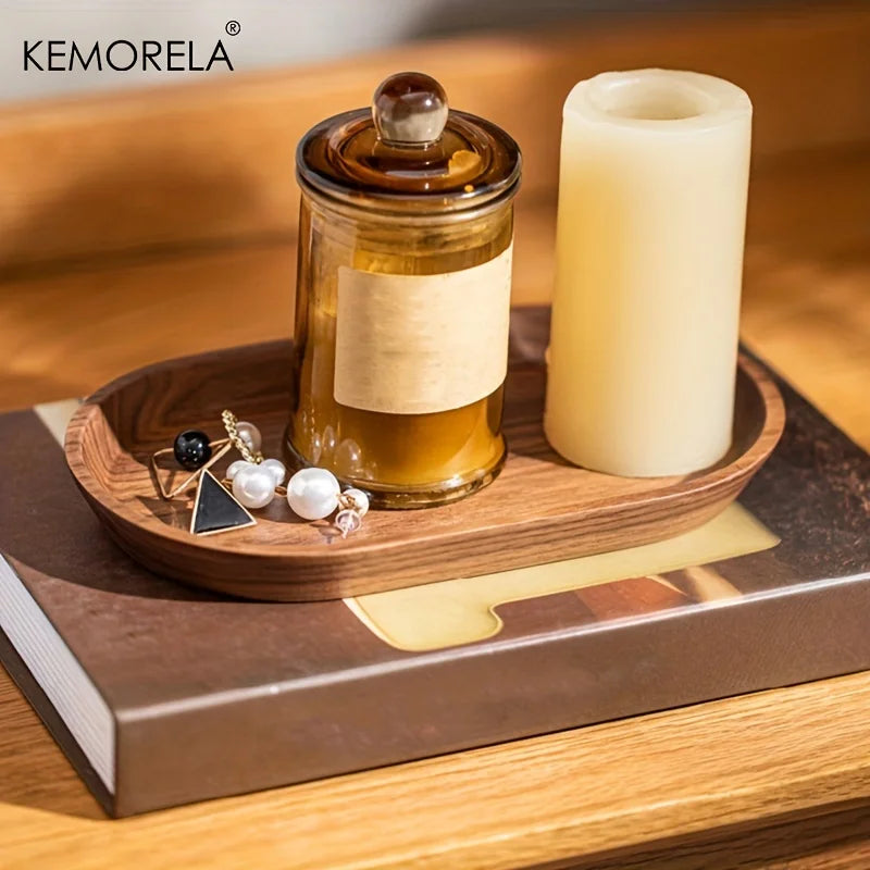 KEMORELA 1PCS Tableware Solid Wood Round Dessert Plate Japanese-style Wooden Tray Snack Plate Dried Fruit Plate Wooden Plate