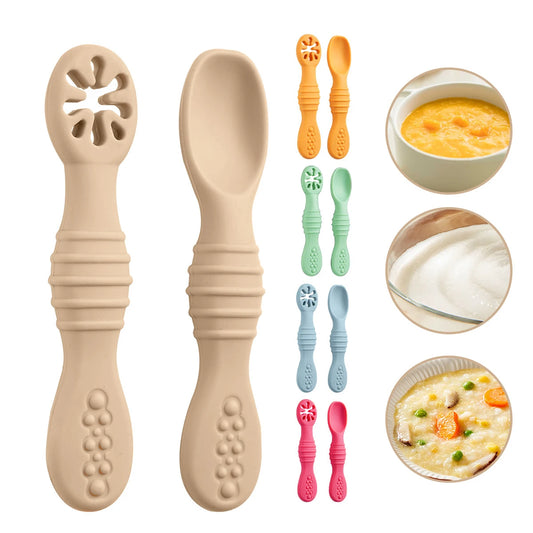 Baby Silicone Grinding Training Spoon Baby Feeding Complementary Food Rice Paste Double Headed Soft Spoon Sticky Licking Rod