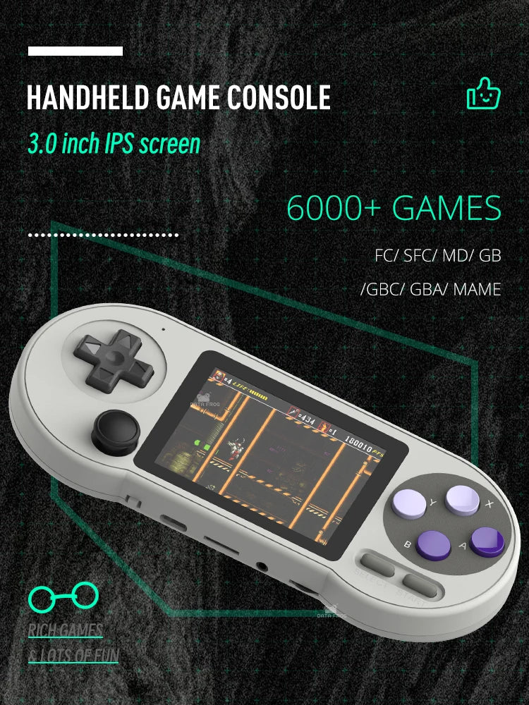 DATA FROG SF2000 Portable Handheld Game Console 3 Inch IPS Retro Game Consoles Built-in 6000 Games Retro Video Games For Kids