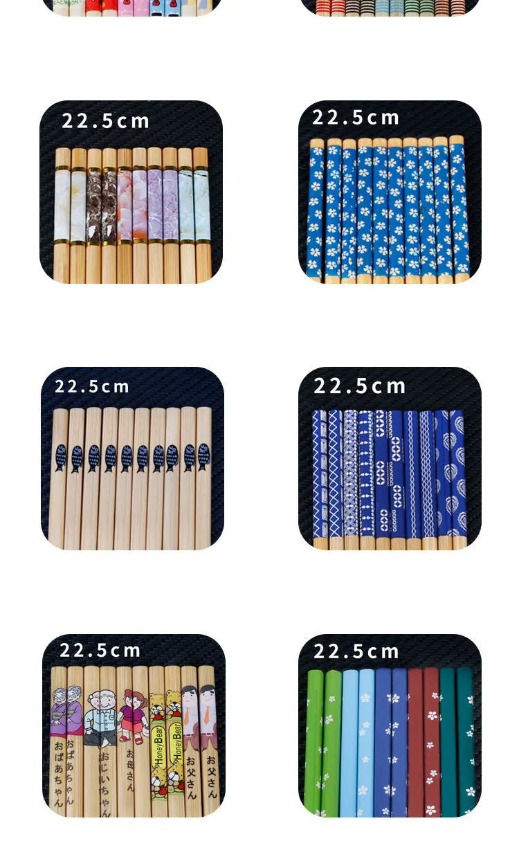 5 pair of bamboo chopsticks household long chopsticks non-slip set tableware chopsticks Multi color Wooden Chopsticks set