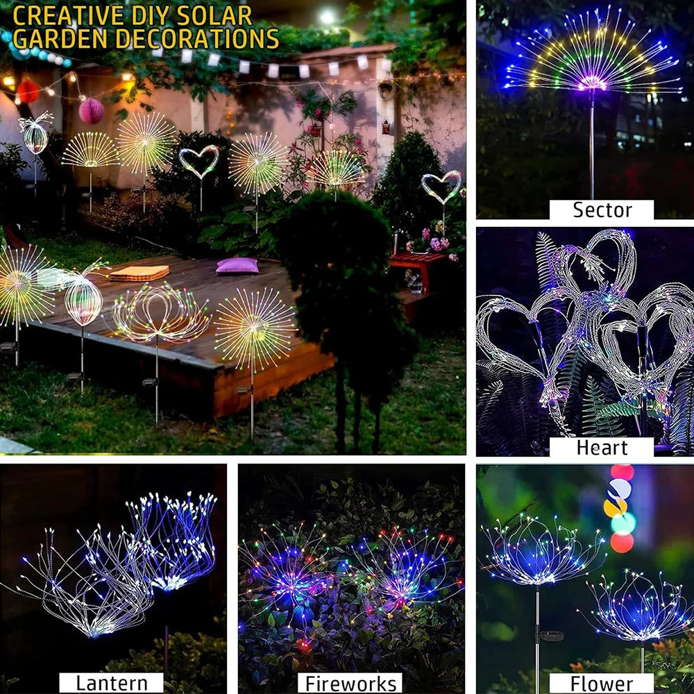 Solar Fireworks Lights IP65 Waterproof, Outdoor Festival Decorative Lights For Courtyard, Lawn, Garden Outdoor Lighting