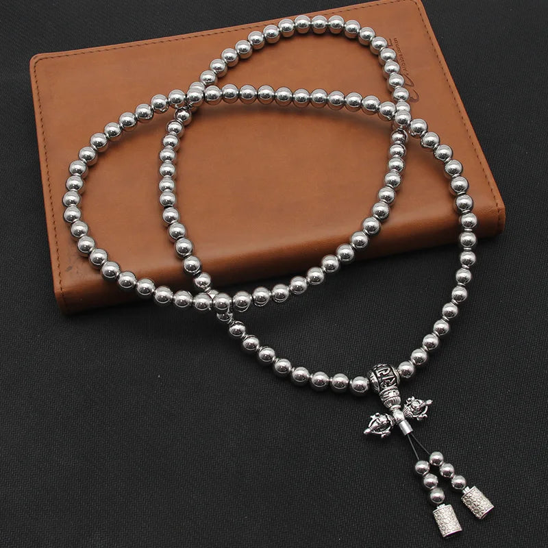 Tactical EDC Metal Titanium Necklace Steel 118-128 Buddha Beads Metal Chain Self Protection Gear Tools Outdoor Self-defense Tool