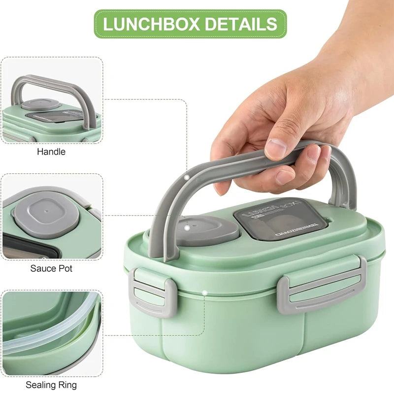 Portable Lunch Box Compartment Wheat Straw Bento Carrying Handle Box Reusable Tableware Containers Meal Snack Food Containers