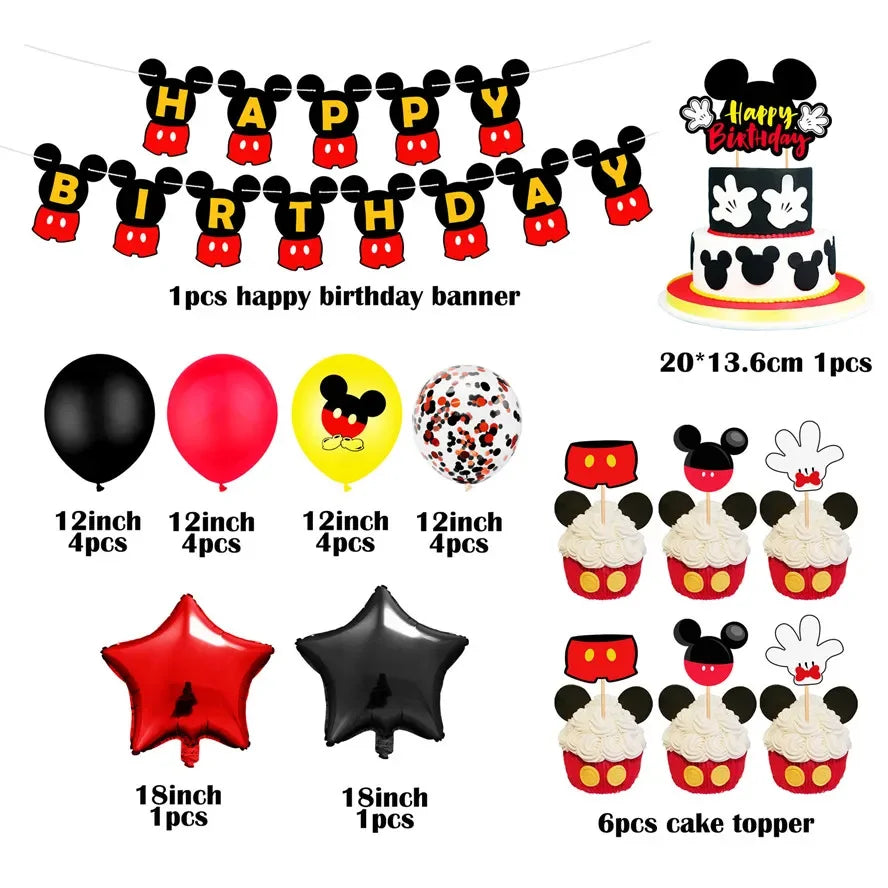 Red Mickey Mouse Children's Theme Birthday Party Arrangement Decorative Paper Cup Draw Flag Tablecloth Disposable Party Supplies