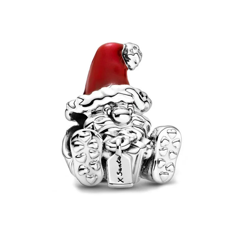 Christmas Series New 925 Sterling Silver Socks Mouse Elk Christmas Tree Pendant fit Original Pandora Bracelet DIY Gift