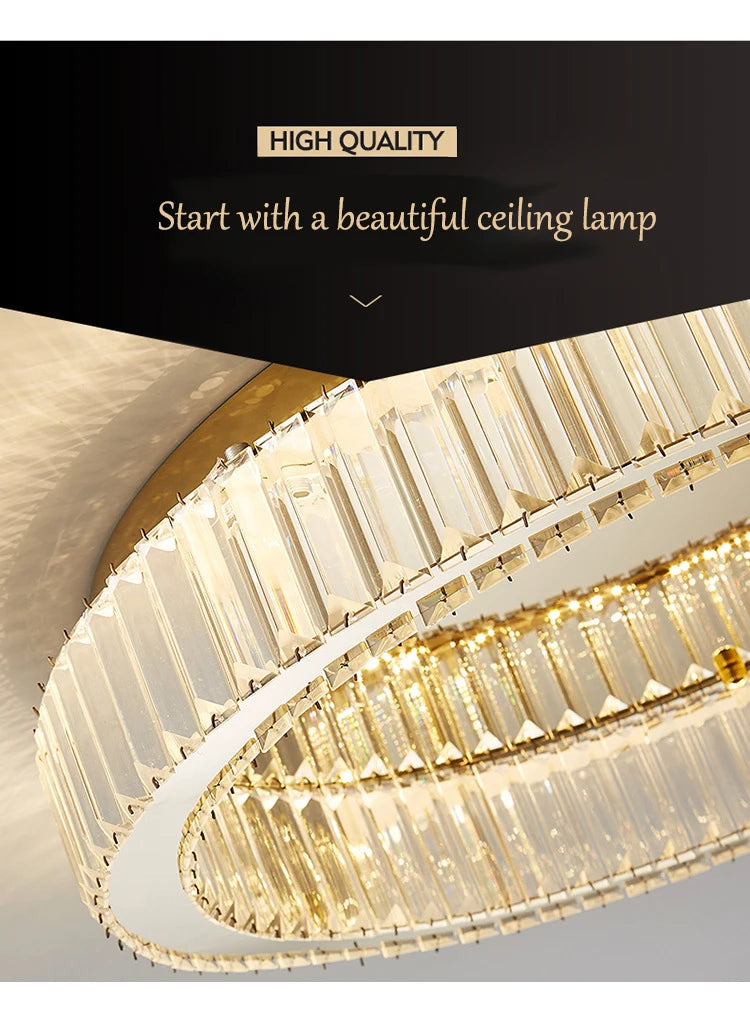 Modern interior living room luxury gold round crystal ceiling light indoor home lighting ceiling light ring glossy LED light