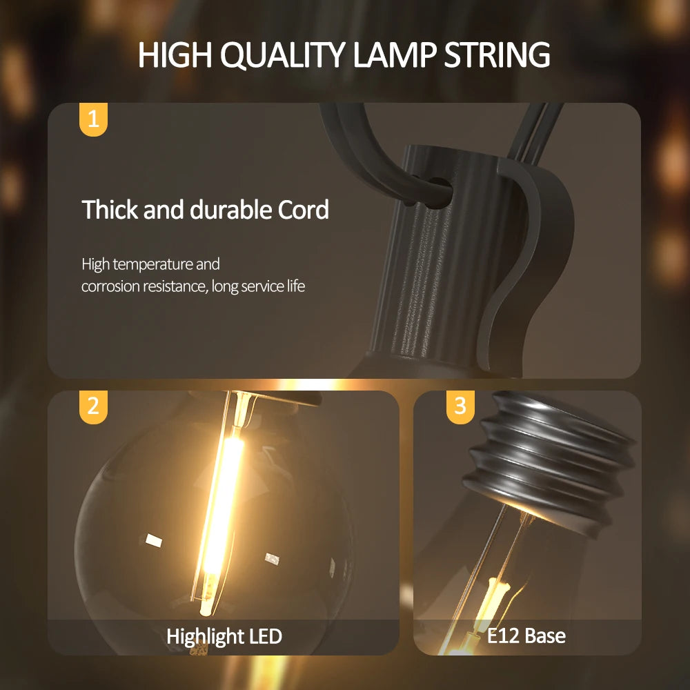 Solar String Lights Outdoor G40 Patio Lights with LED Shatterproof Bulbs,Weatherproof Hanging Lights for Backyard Bistro