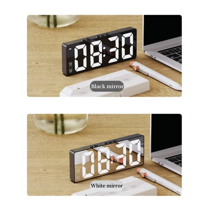 LED Alarm Clock Electronic Student Digital Clock Voice Control Dual Snooze 12/24H Dual Alarms Temperature Mute Table Clock