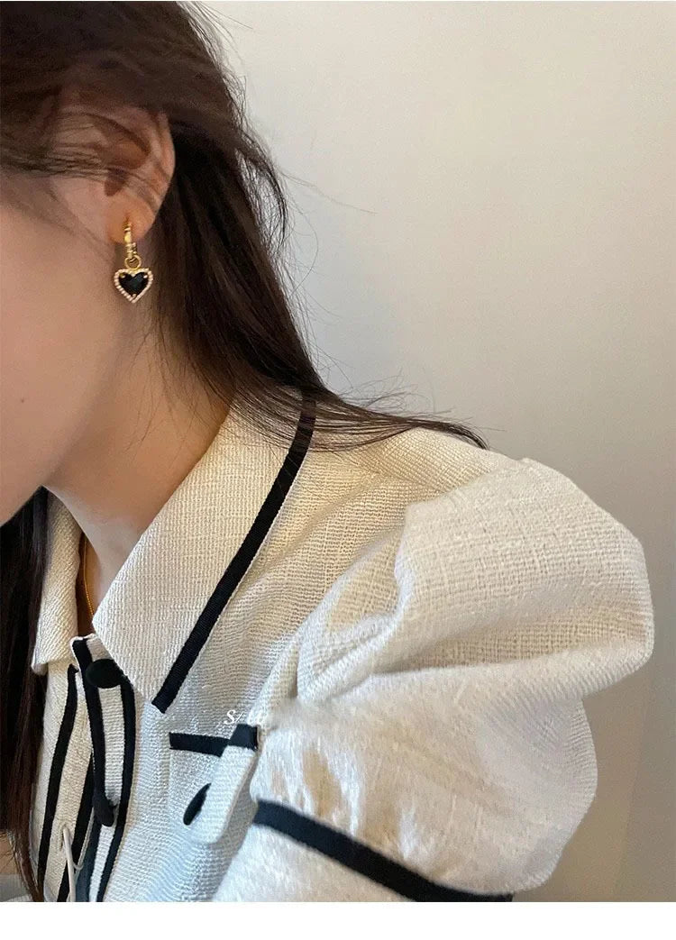 XINYI Fashion Black LOVE Heart Zircon Drop Earrings for Women Couple Creative Elegant Holiday Party Jewelry Accessories