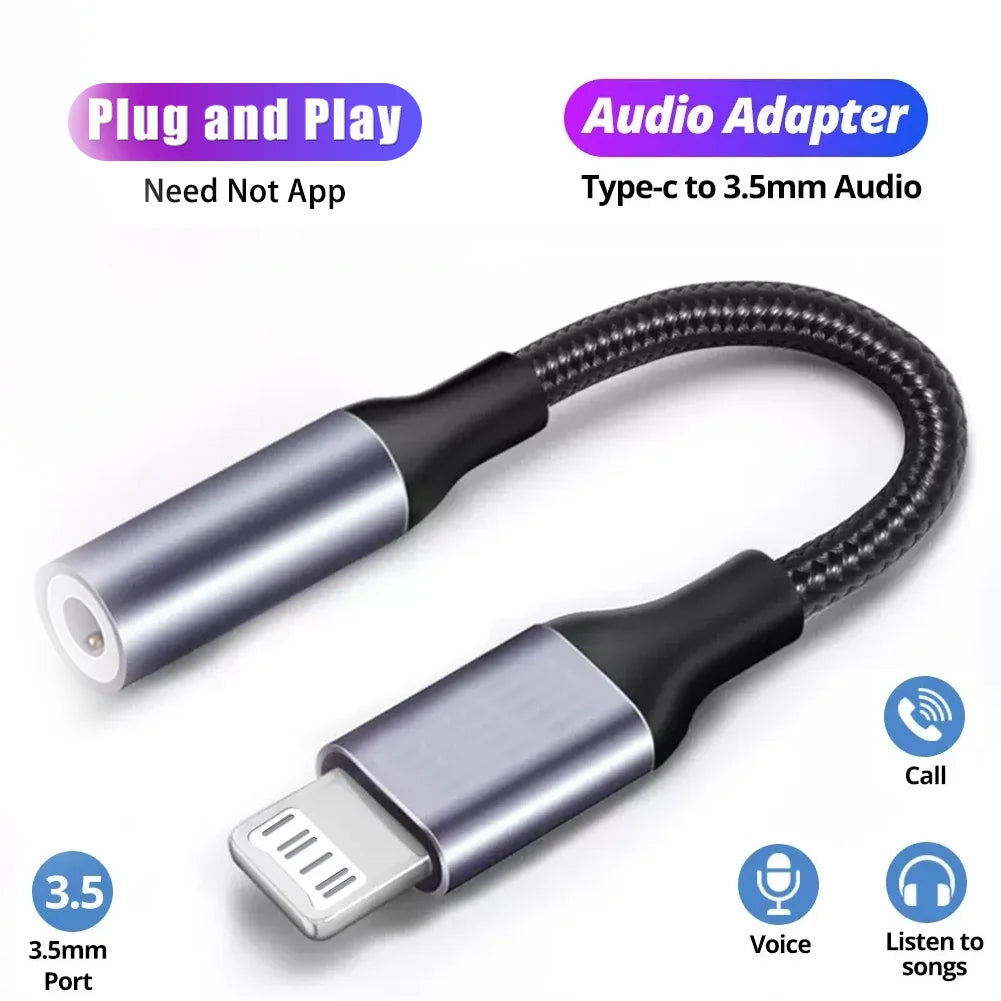 Audio Adapter Jack AUX Cable Adapter L to 3.5mm For iPhone 12 13 14 11 Pro XS Max XR 7 8 Headphone Connector Audio accessories