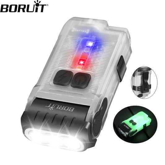 BORUiT V15 LED Keychain EDC Fluorescence Flashlight Clip Warm Work Light Type-C Rechargeable Torch Magnet Camping Pocket Lantern