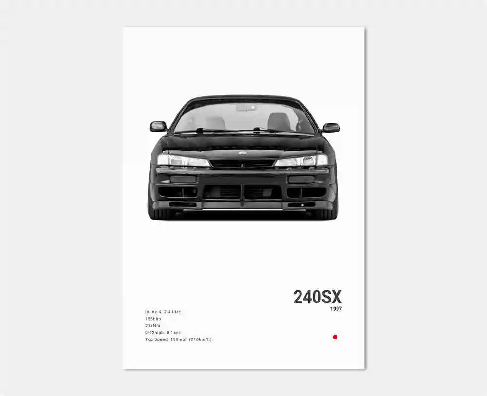 Pop Black and White Japan Cars Luxury Super Sport Car Poster Aesthetic R34 Gtr 240sx Canvas Print for Wall Art Garage Room Decor