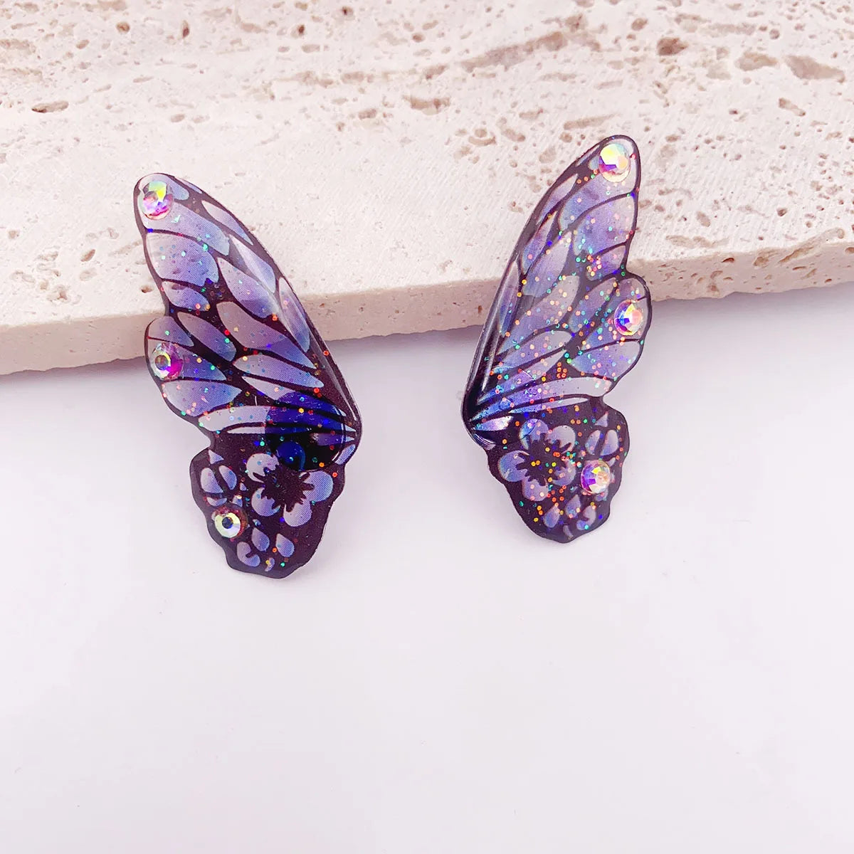 Minar Fairy Gradient Blue Color Resin Butterfly Wings Drop Dangle Earrings for Women Girls Rhinestone Glitter Pendant Earring