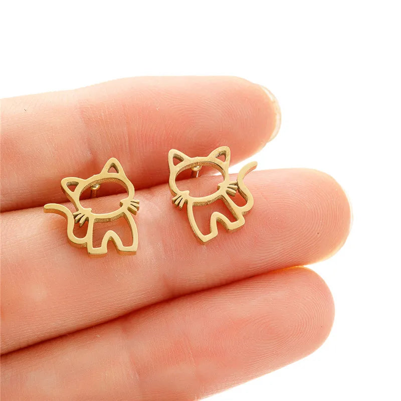 4Pairs/Lot Lovely Stainless Steel Cat Stud Earrings for Women Girl Fashion Happy Kitty Earings Dog Paw Ear Jewelry Piercing Gift