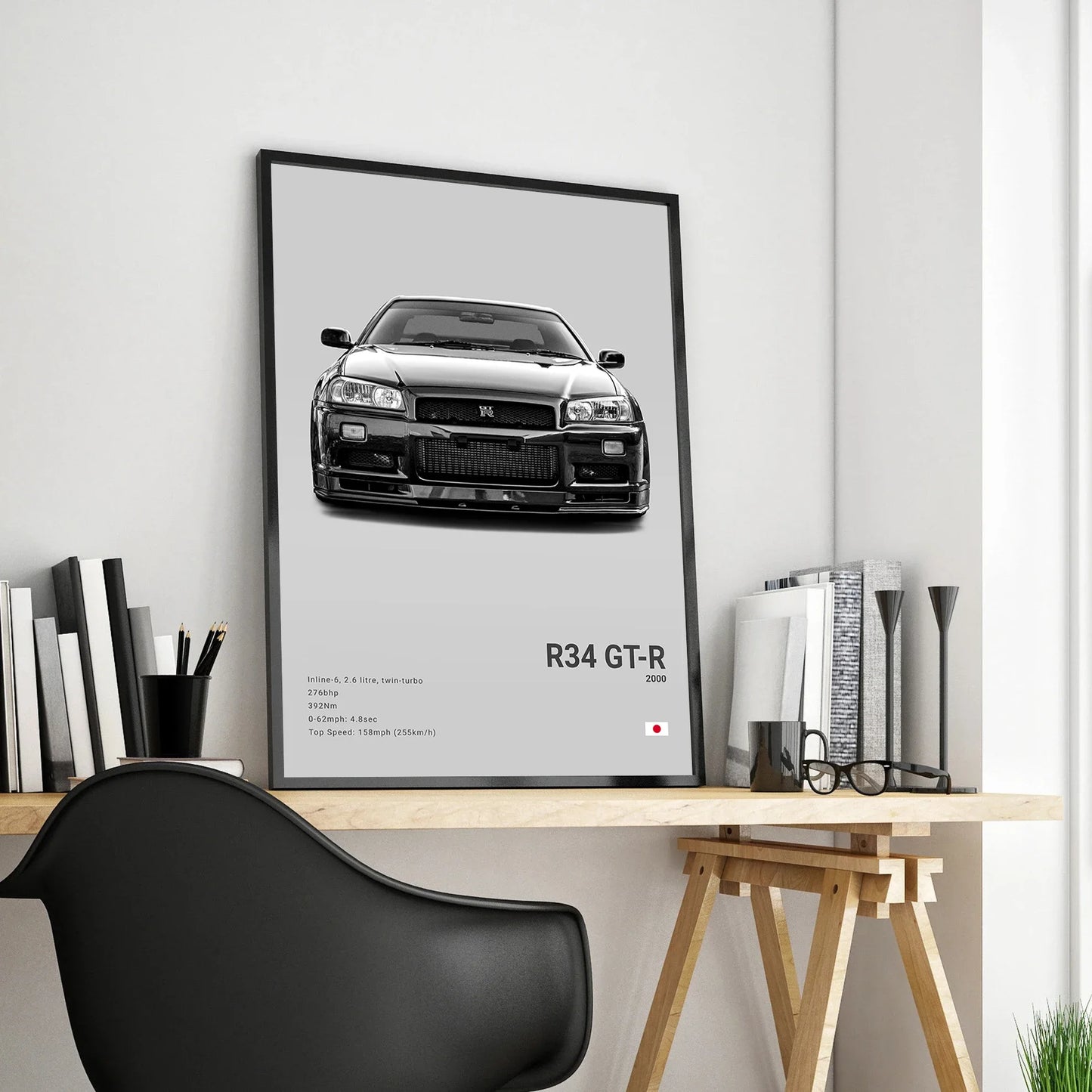 Pop Black and White Japan Cars Luxury Super Sport Car Poster Aesthetic R34 Gtr 240sx Canvas Print for Wall Art Garage Room Decor