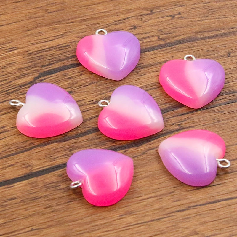 10Pcs 21*23mm 4 Color Gradual Heart Resin Earring Charms Diy Findings 3D Phone Keychain Bracelets Pendant For Jewelry Making