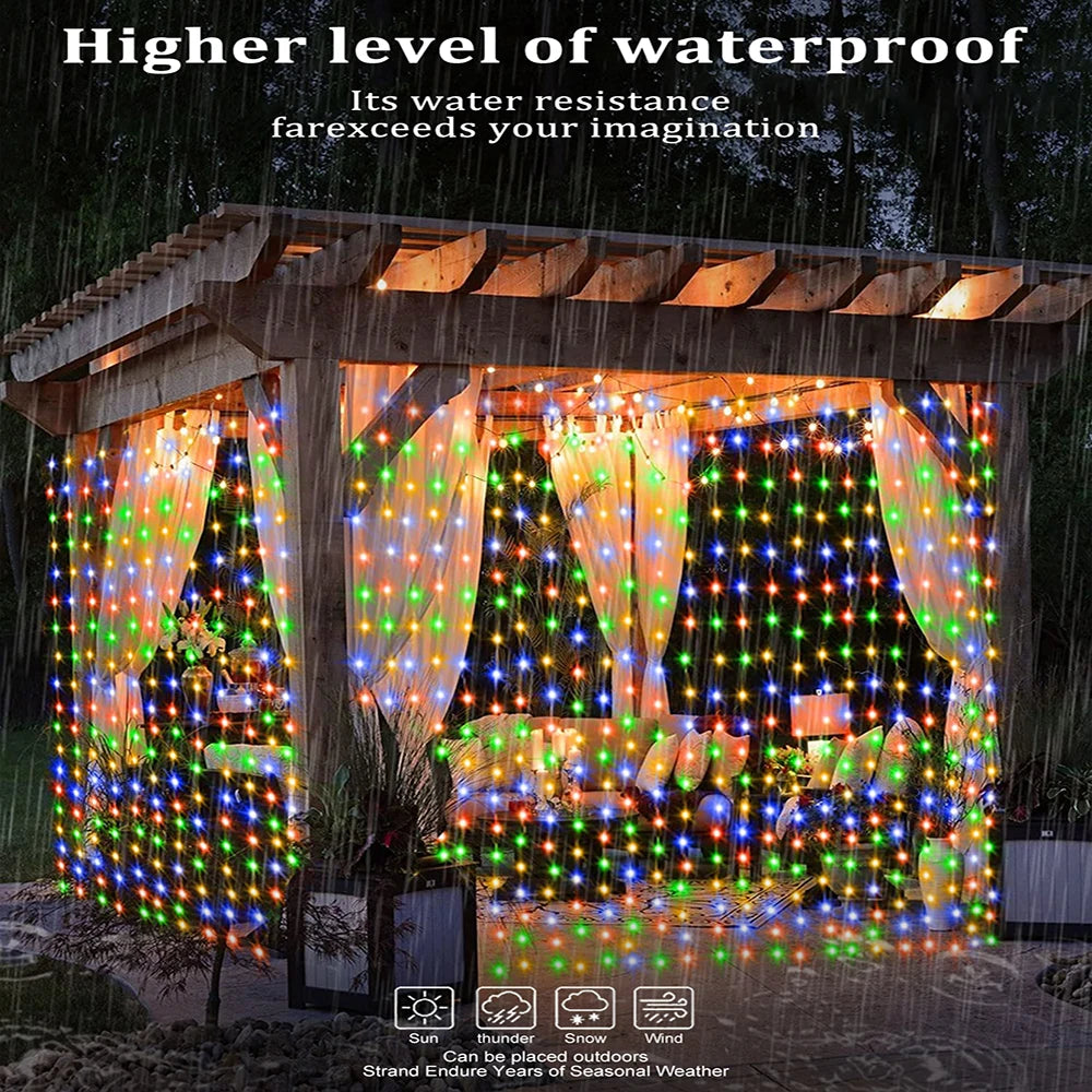 Outdoor Solar Curtain Light 300LED Waterproof String Lights Garden Yard Pavilion Fairy Garland String Lights Holiday Decor Light