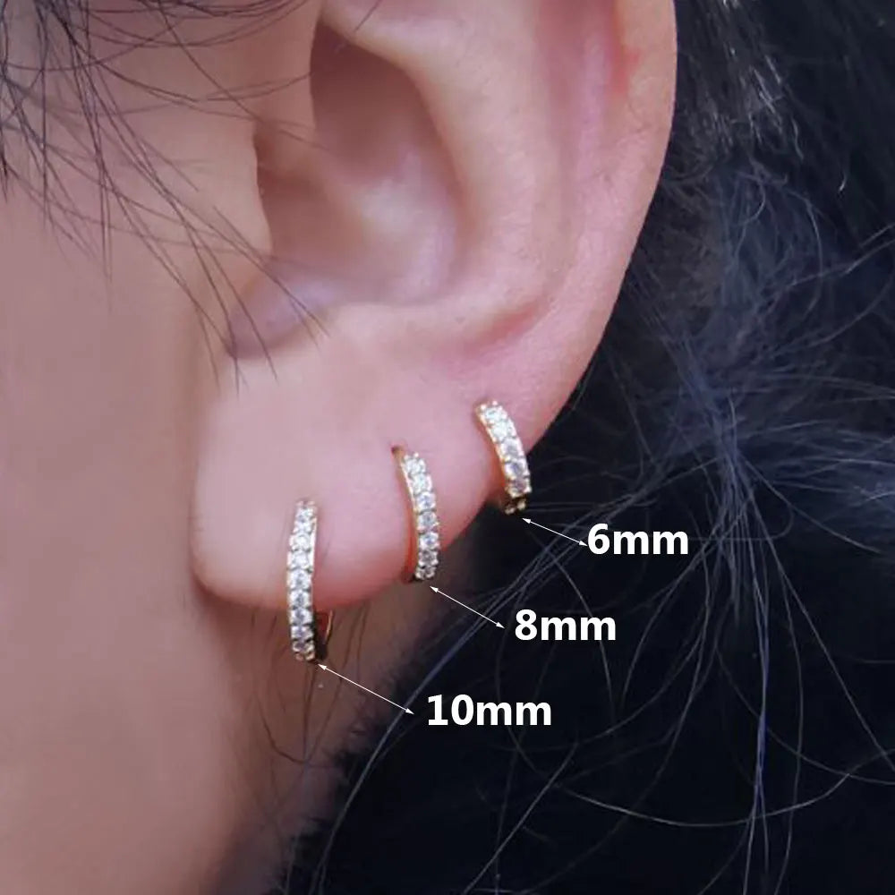 1Pair Stainless Steel Minimal Hoop Earrings Crystal Zirconia Small Huggie Thin Cartilage Earrings Helix Tragus Piercing Jewelry