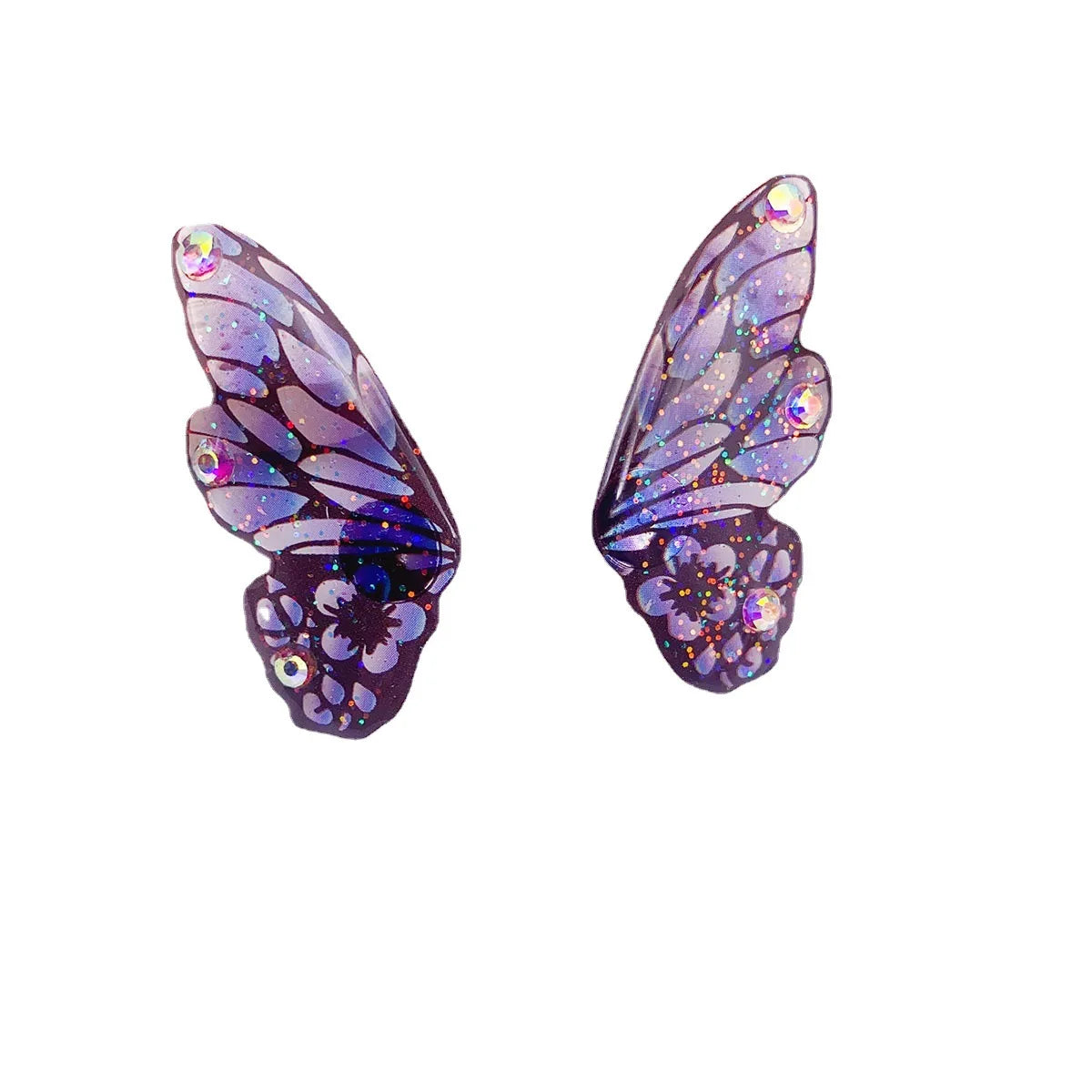 Minar Fairy Gradient Blue Color Resin Butterfly Wings Drop Dangle Earrings for Women Girls Rhinestone Glitter Pendant Earring